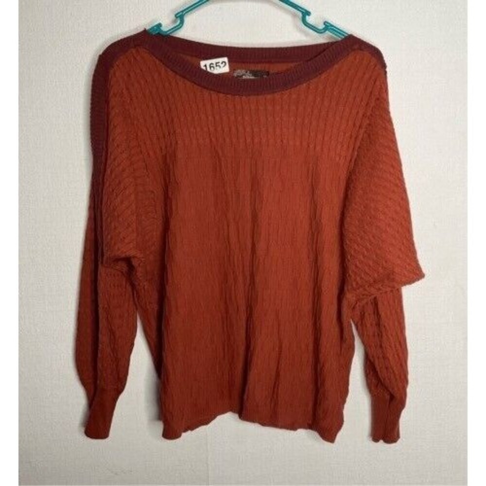 Prana Margo Scoopneck Sweater Women Size Medium Orange Cotton Cable Dolman